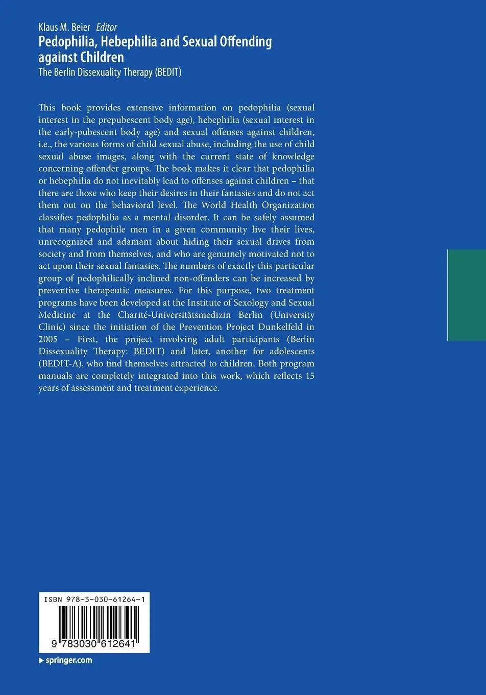 Rückseite: 9783030612641 | Pedophilia, Hebephilia and Sexual Offending against Children | Beier