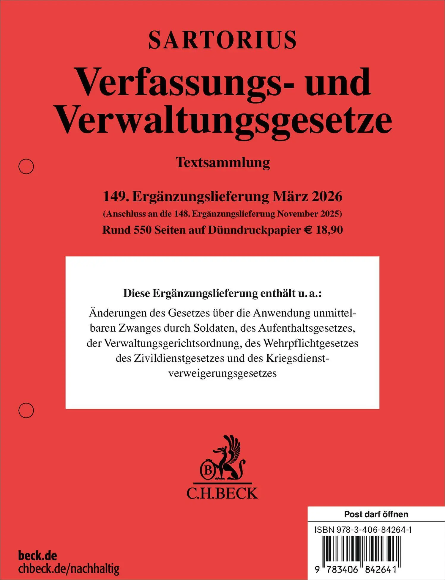 Cover: 9783406842641 | Verfassungs- und Verwaltungsgesetze 149. Ergänzungslieferung | Deutsch