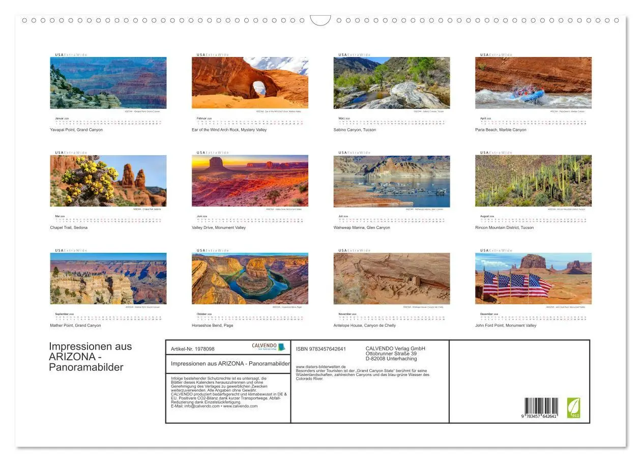 Bild: 9783457642641 | Impressionen aus ARIZONA - Panoramabilder (Wandkalender 2026 DIN A2...