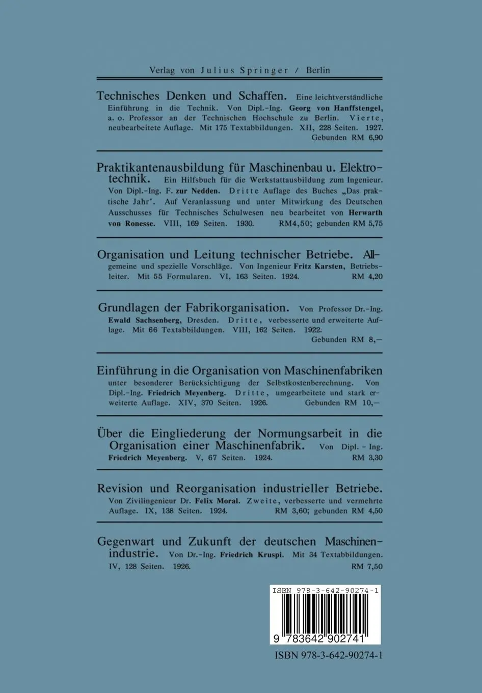 Rückseite: 9783642902741 | Ingenieur und Wirtschaft: Der Wirtschafts-Ingenieur | W. Prion | Buch