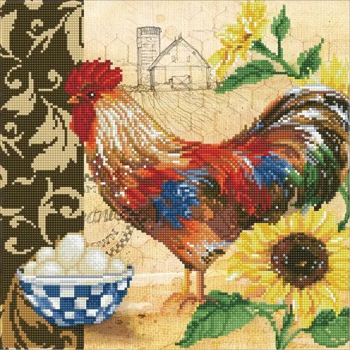 Cover: 4895225912841 | DIAMOND DOTZ - Diamond Painting Hahn auf dem Land | Kit (Bastelset)