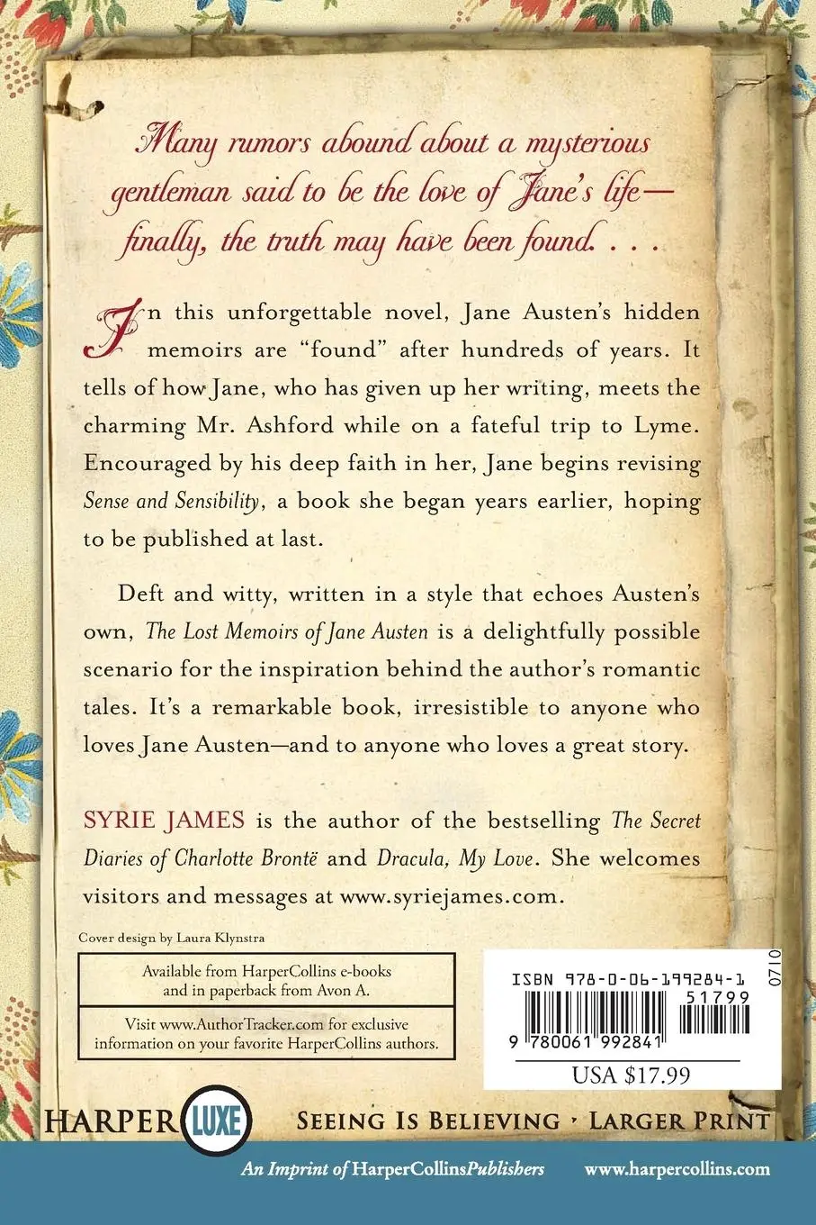 Rückseite: 9780061992841 | The Lost Memoirs of Jane Austen LP | Syrie James | Taschenbuch | 2018