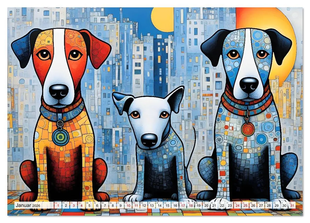Bild: 9783516642841 | Bunte Hundebande (Wandkalender 2026 DIN A3 quer), CALVENDO...