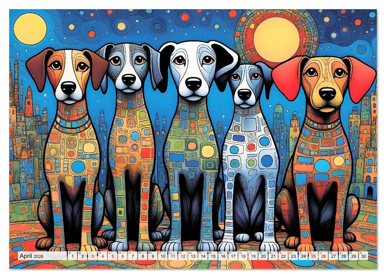 Bild: 9783516642841 | Bunte Hundebande (Wandkalender 2026 DIN A3 quer), CALVENDO...