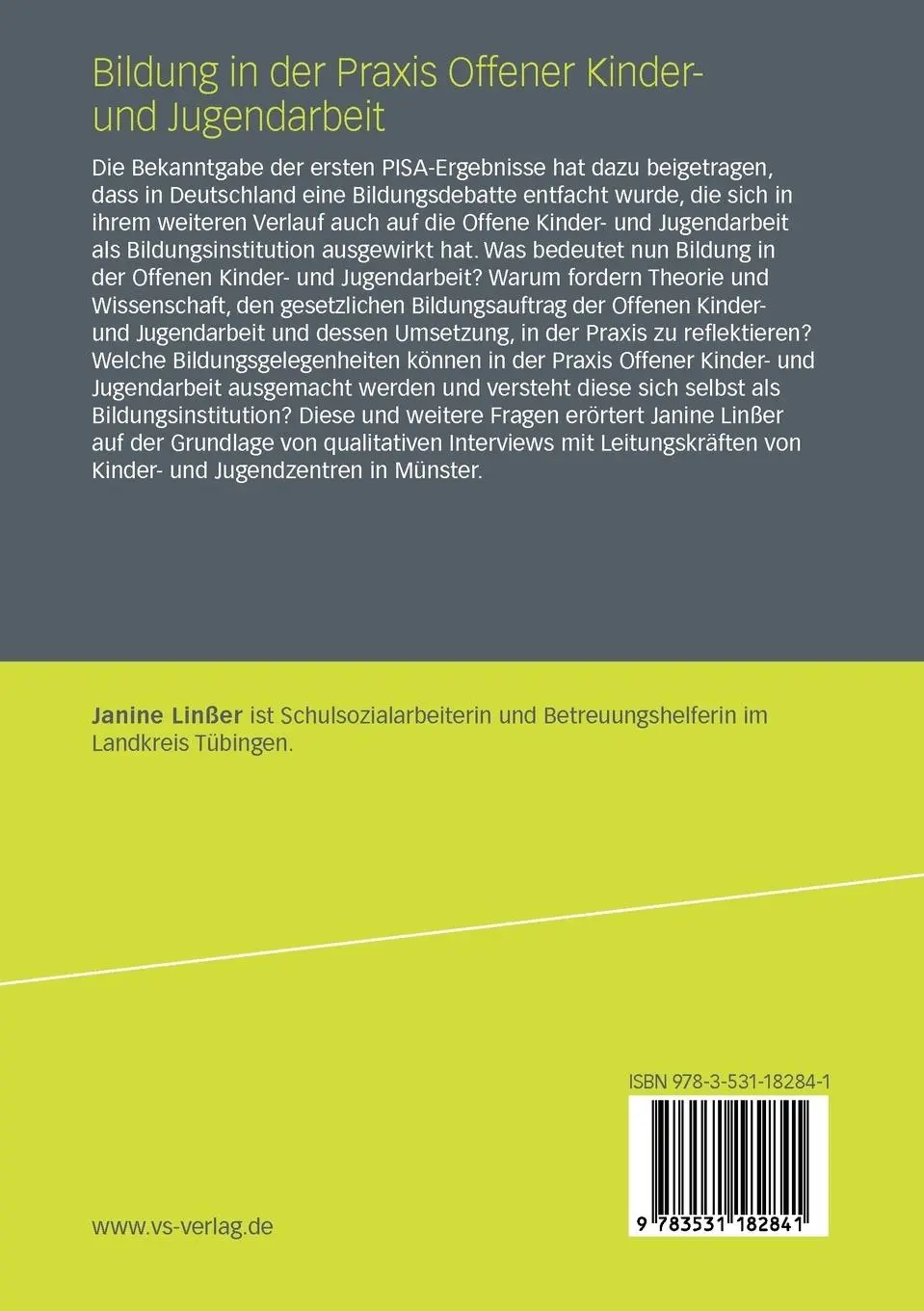Rückseite: 9783531182841 | Bildung in der Praxis Offener Kinder- und Jugendarbeit | Janine Linßer