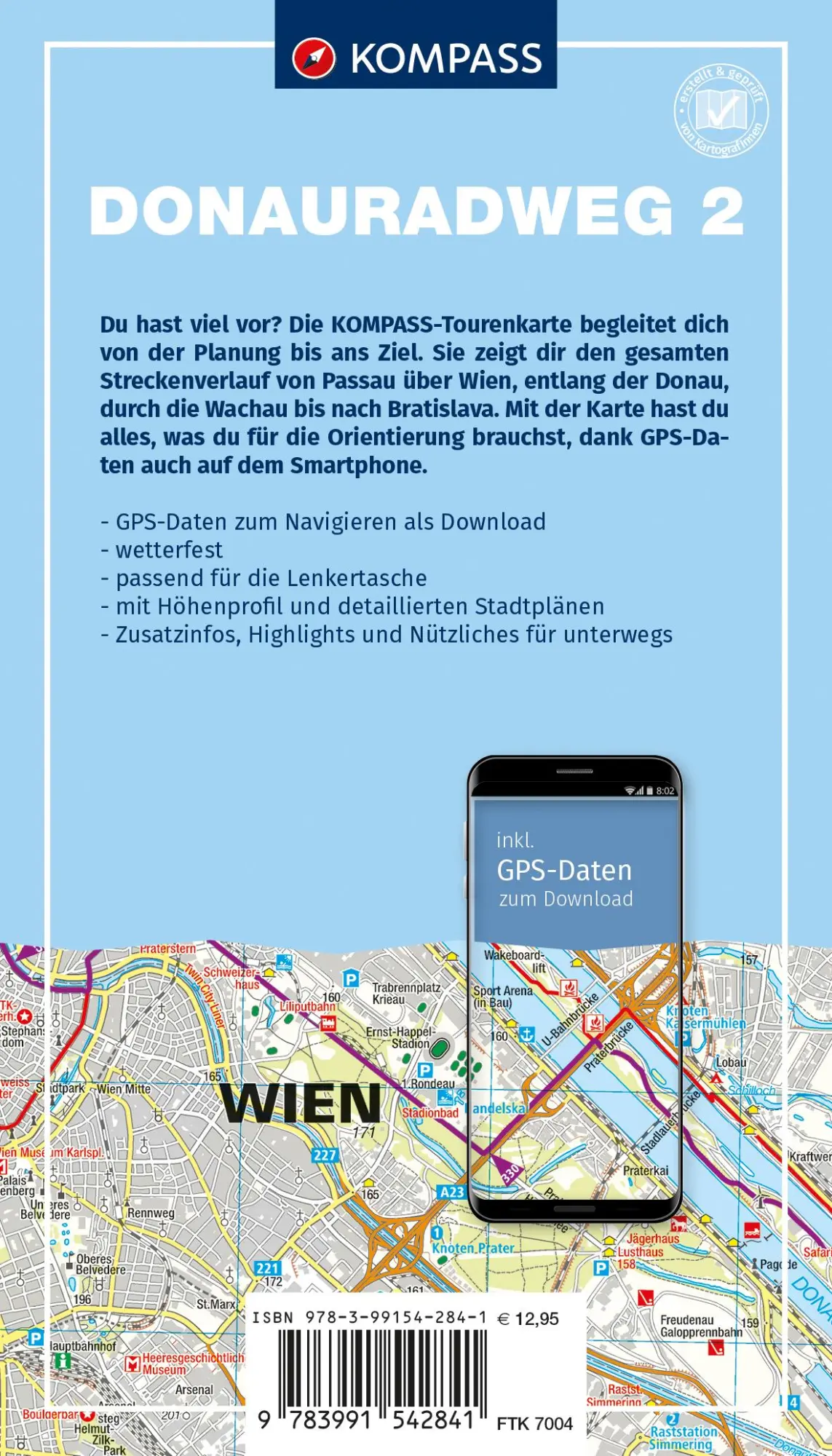 Rückseite: 9783991542841 | KOMPASS Fahrrad-Tourenkarte Donauradweg 2, von Passau über Wien...