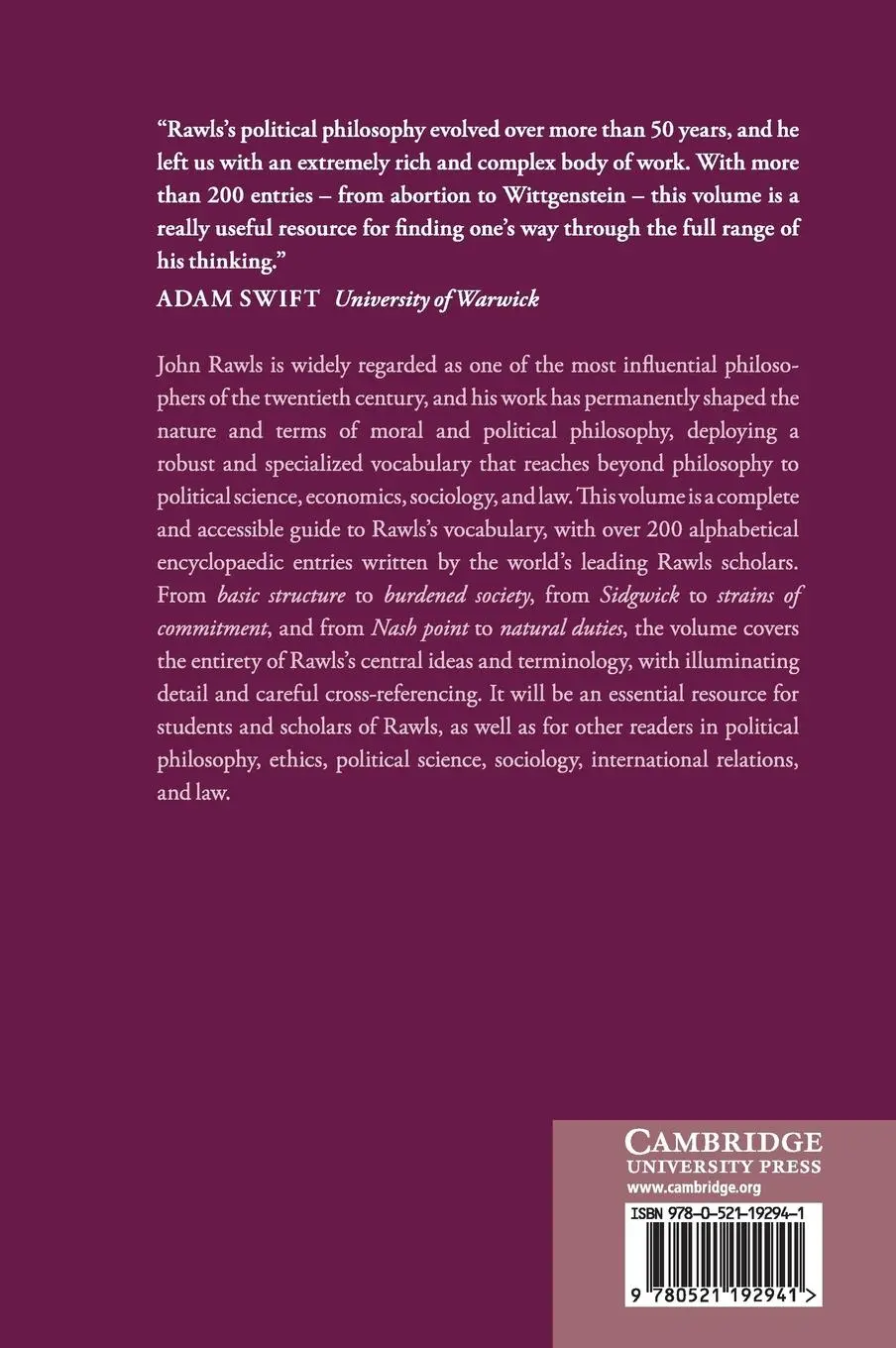 Rückseite: 9780521192941 | The Cambridge Rawls Lexicon | Jon Mandle (u. a.) | Buch | Englisch