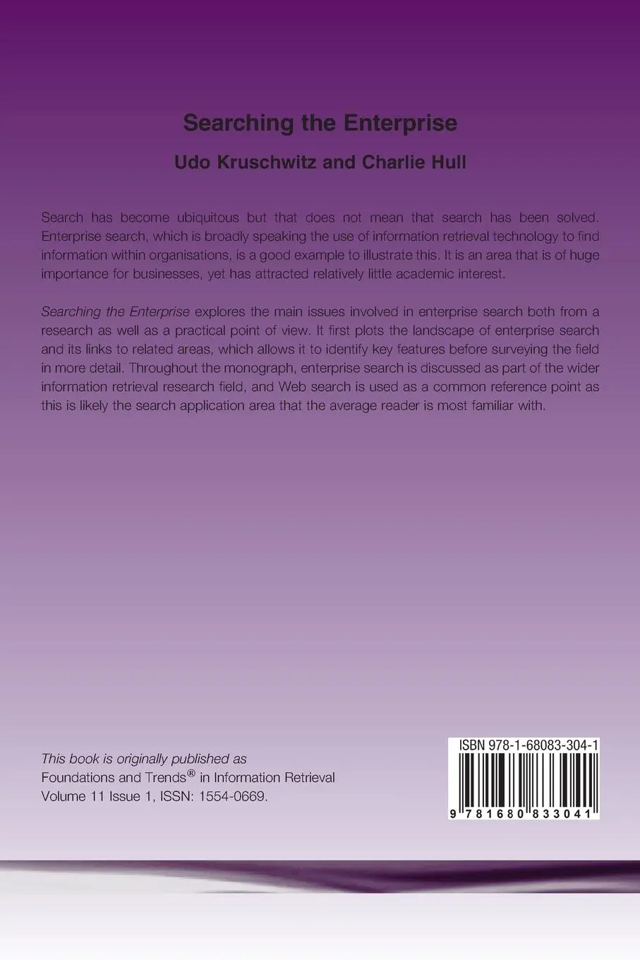 Rückseite: 9781680833041 | Searching the Enterprise | Udo Kruschwitz (u. a.) | Taschenbuch | 2017
