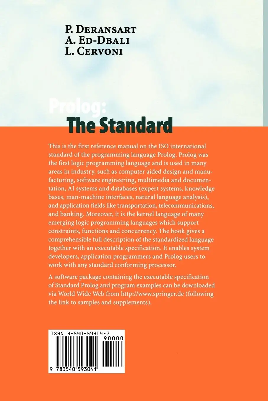 Rückseite: 9783540593041 | Prolog: The Standard | Reference Manual | Pierre Deransart (u. a.)