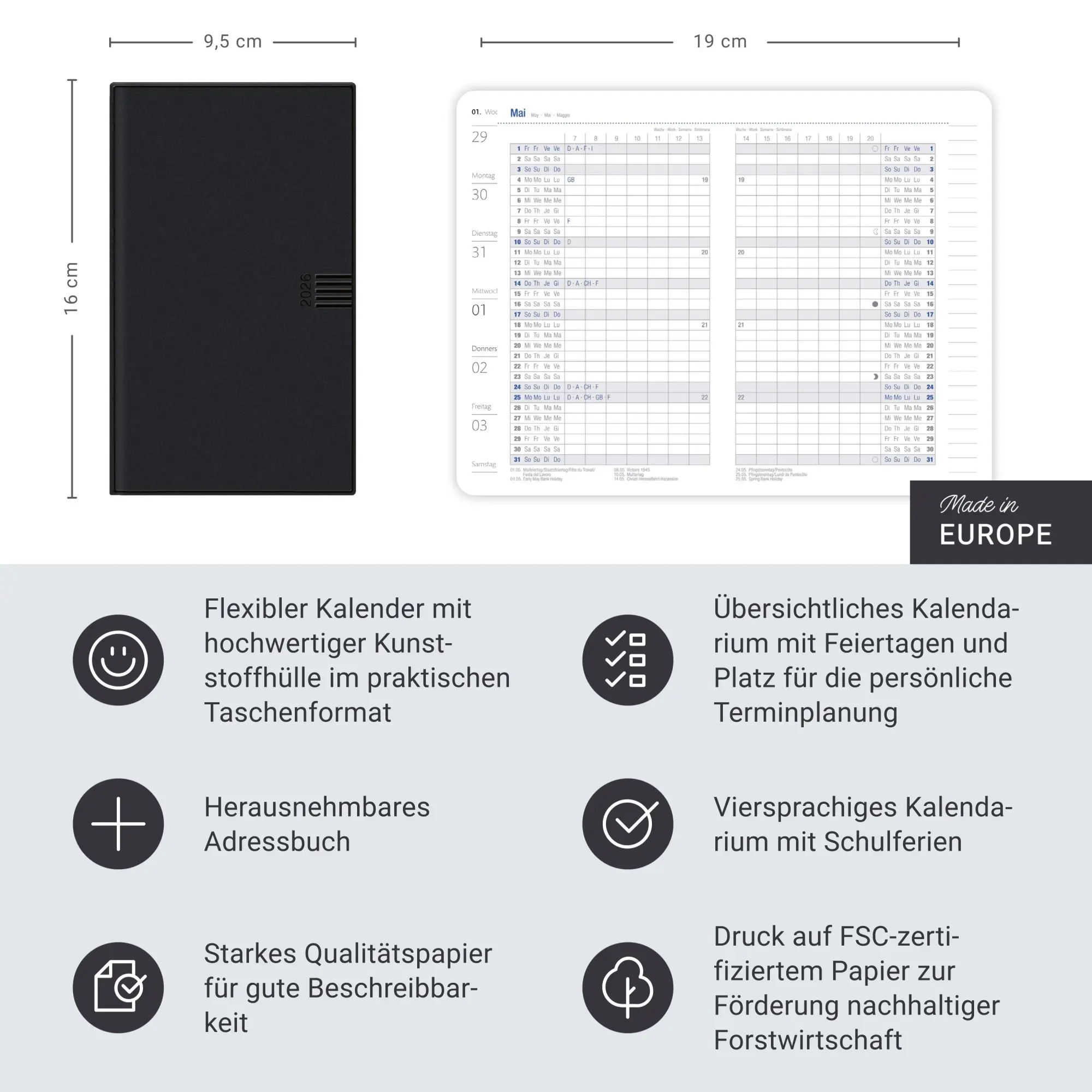 Bild: 9783756413041 | Monats-Taschenkalender, schwarz 2026 | Heye | Buch | Bürokalender Heye