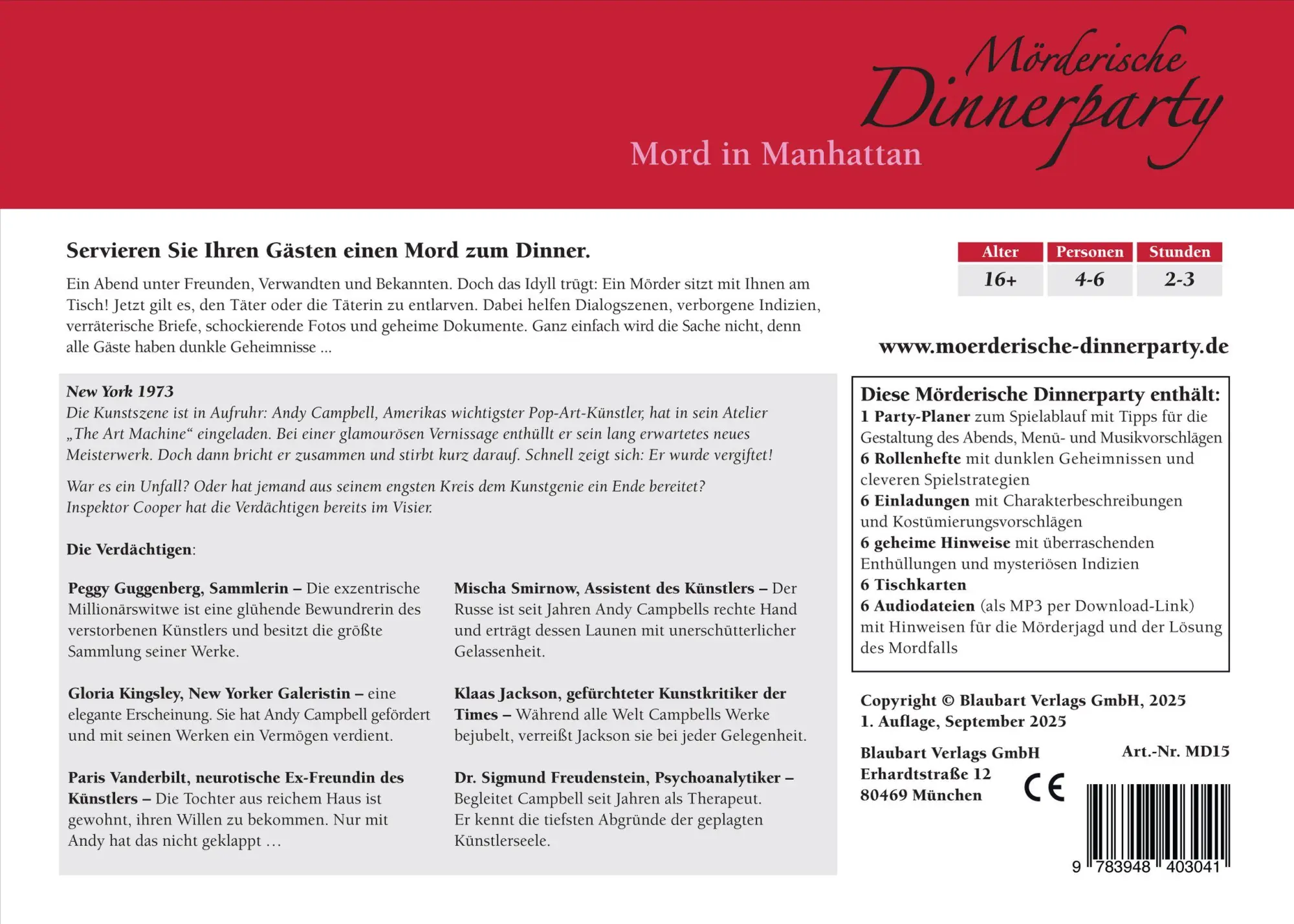 Bild: 9783948403041 | Mord in Manhattan | Mörderische Dinnerparty | Christiane Fux | Spiel
