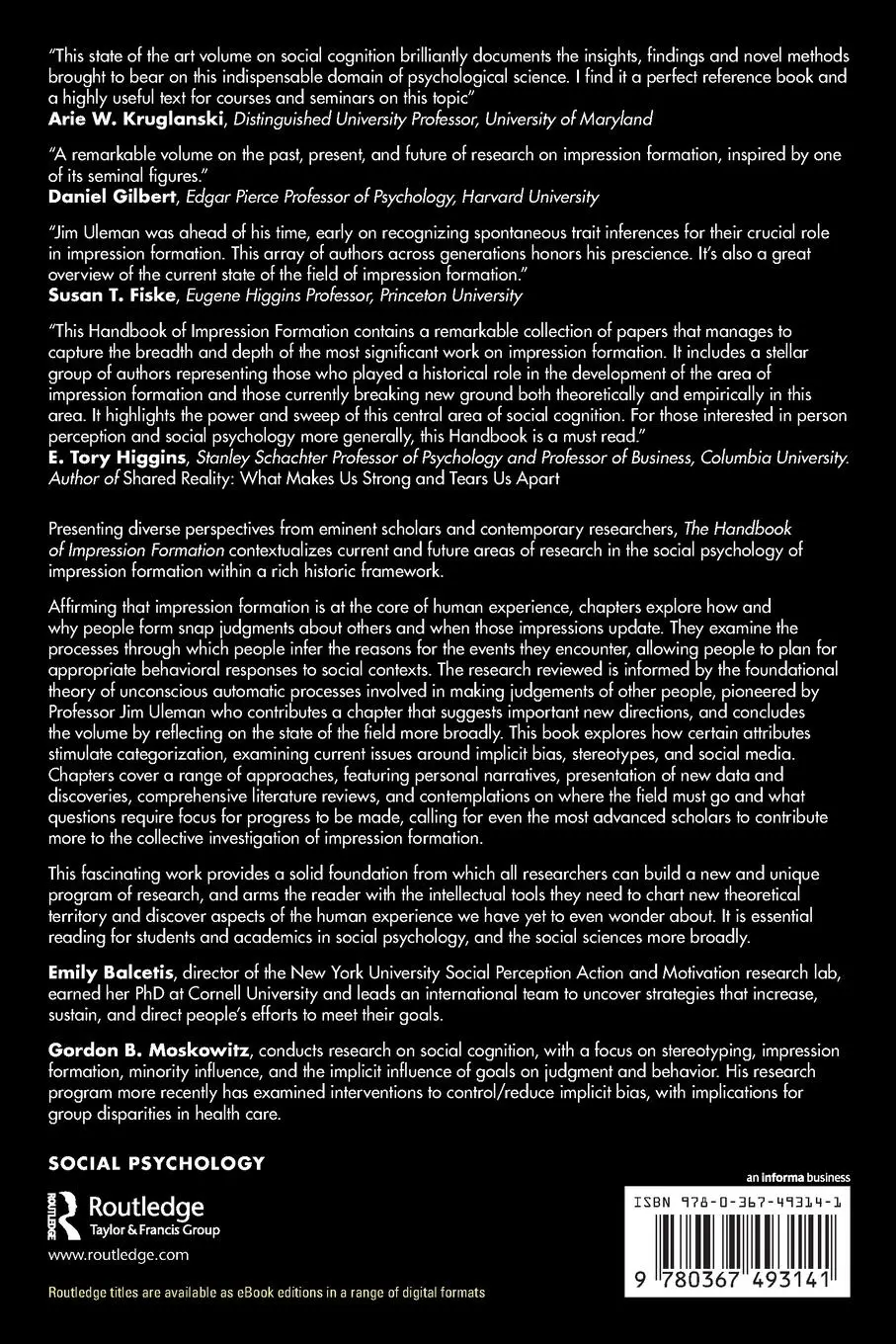 Rückseite: 9780367493141 | The Handbook of Impression Formation | A Social Psychological Approach