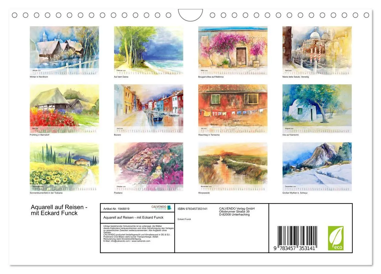 Bild: 9783457353141 | Aquarell auf Reisen - mit Eckard Funck (Wandkalender 2026 DIN A4...