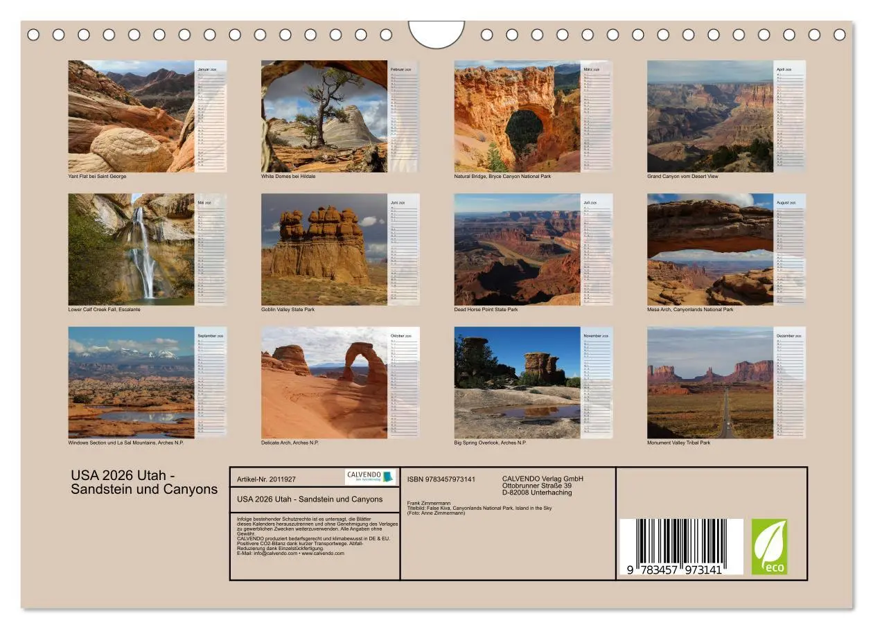 Bild: 9783457973141 | USA 2026 Utah - Sandstein und Canyons (Wandkalender 2026 DIN A4...