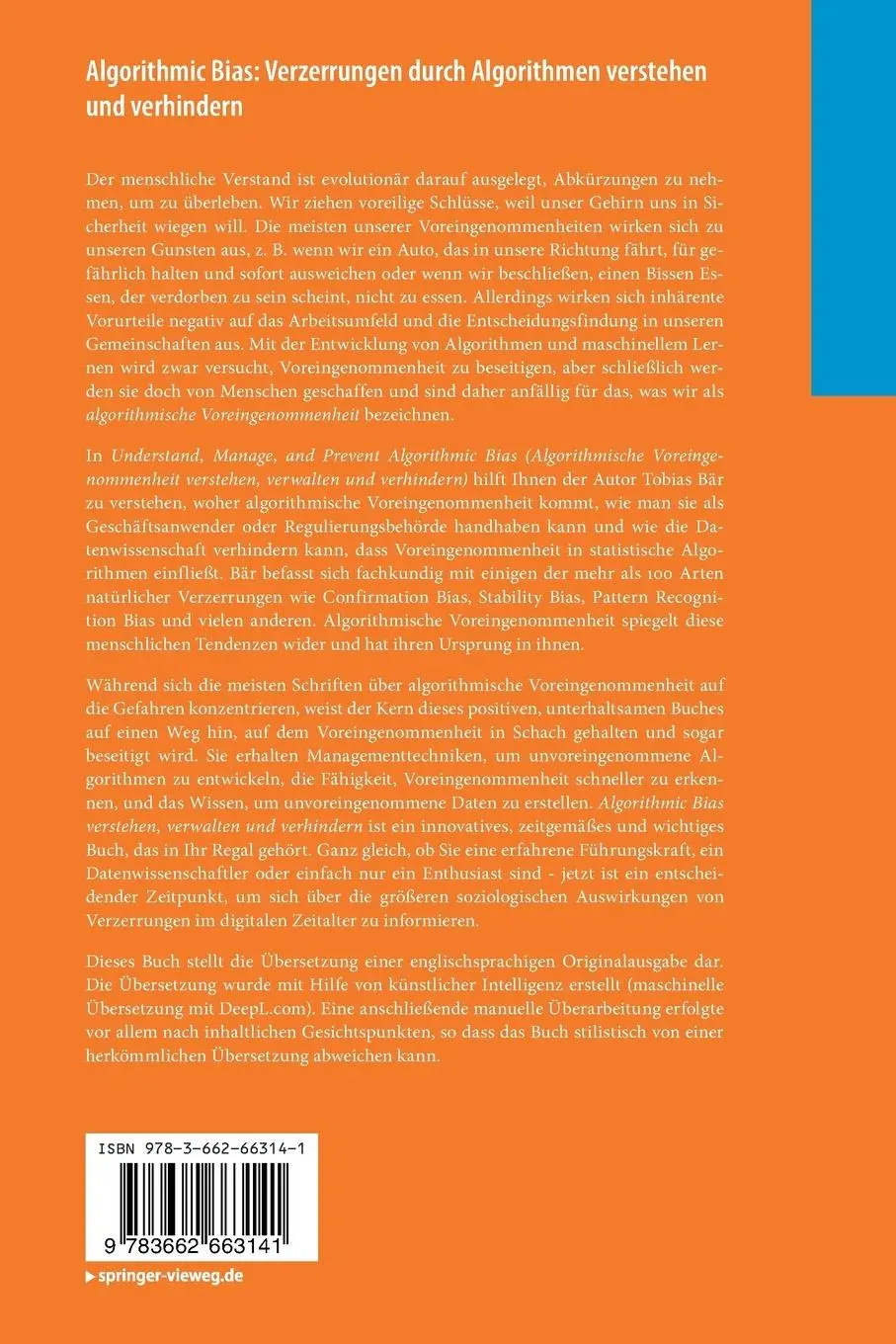 Rückseite: 9783662663141 | Algorithmic Bias: Verzerrungen durch Algorithmen verstehen und...