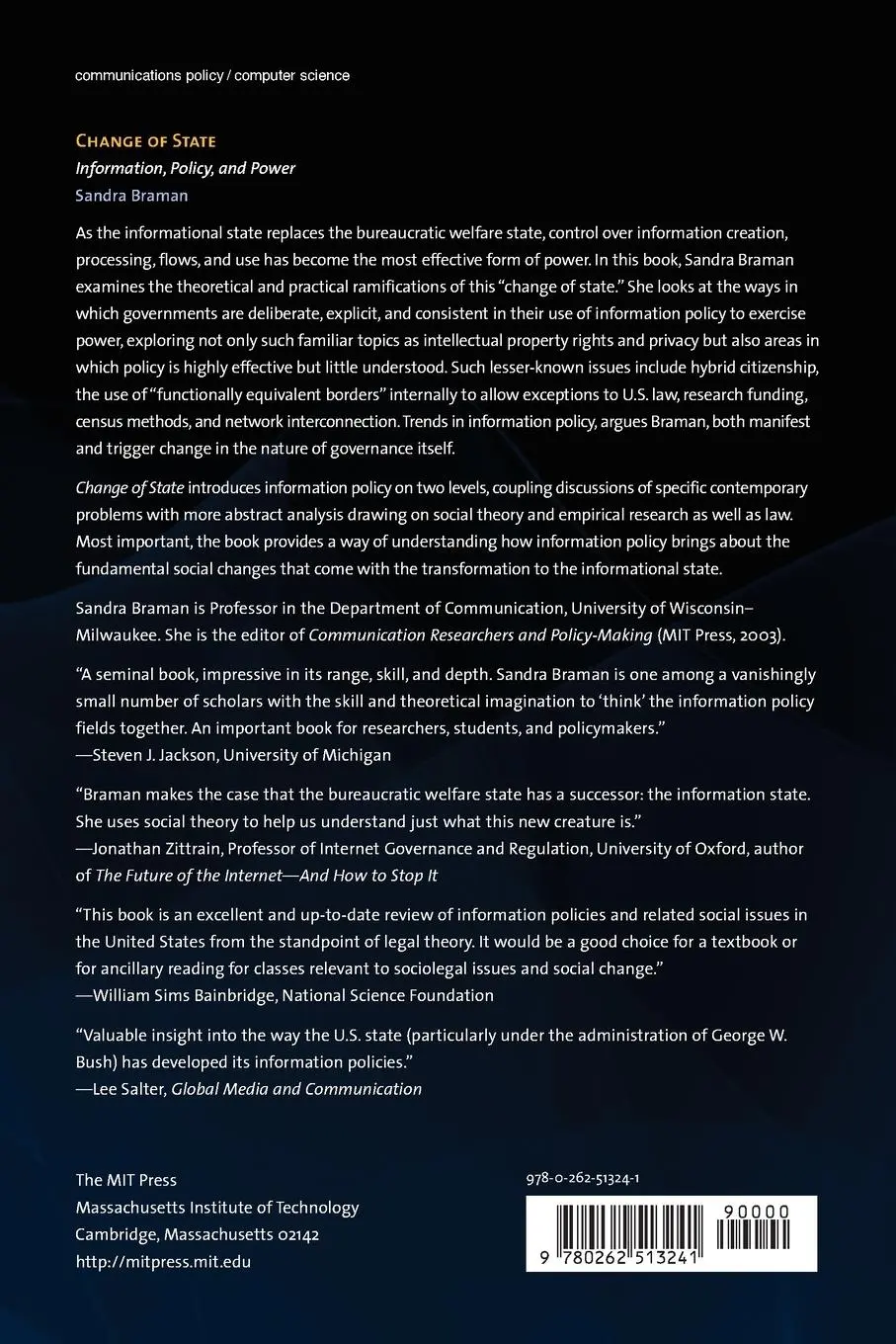 Rückseite: 9780262513241 | Change of State | Information, Policy, and Power | Sandra Braman