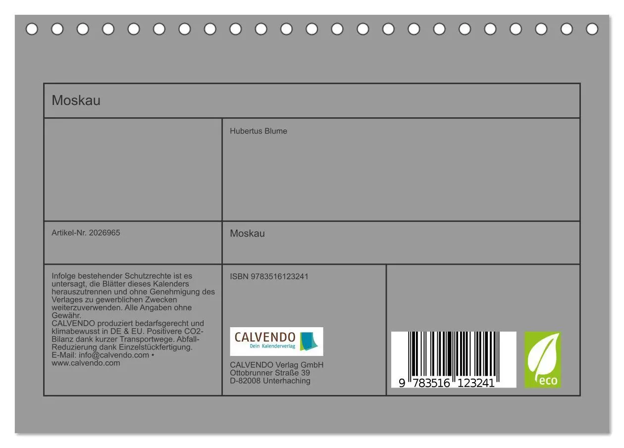 Bild: 9783516123241 | Moskau (Tischkalender 2026 DIN A5 quer), CALVENDO Monatskalender