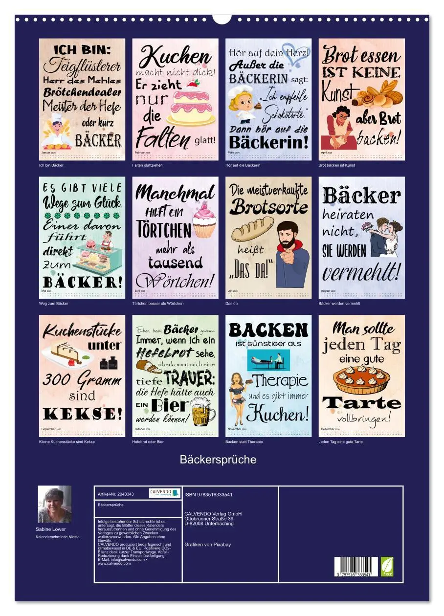 Bild: 9783516333541 | Bäckersprüche (Wandkalender 2026 DIN A2 hoch), CALVENDO Monatskalender