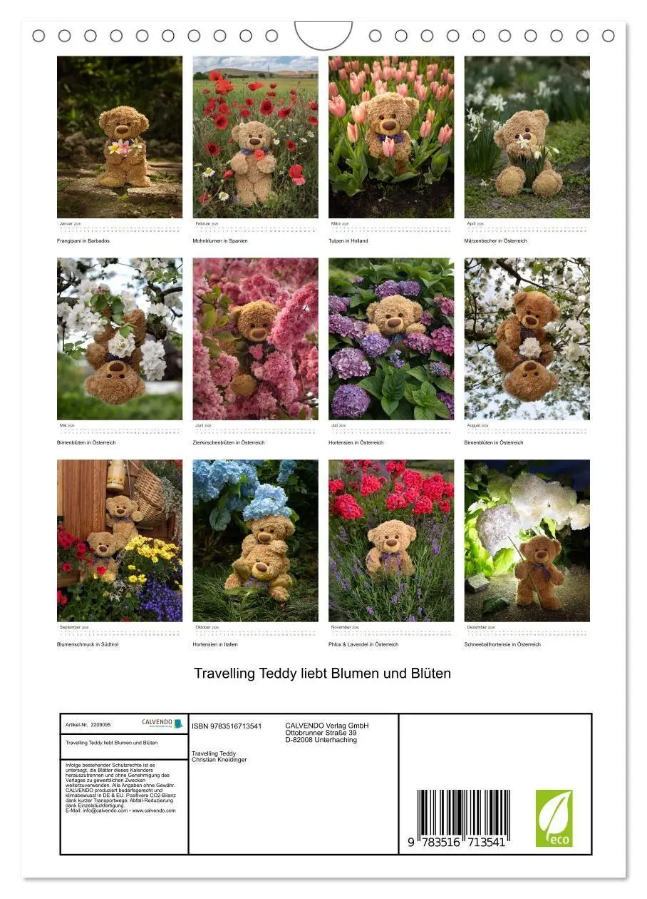 Bild: 9783516713541 | Travelling Teddy liebt Blumen und Blüten (Wandkalender 2026 DIN A4...