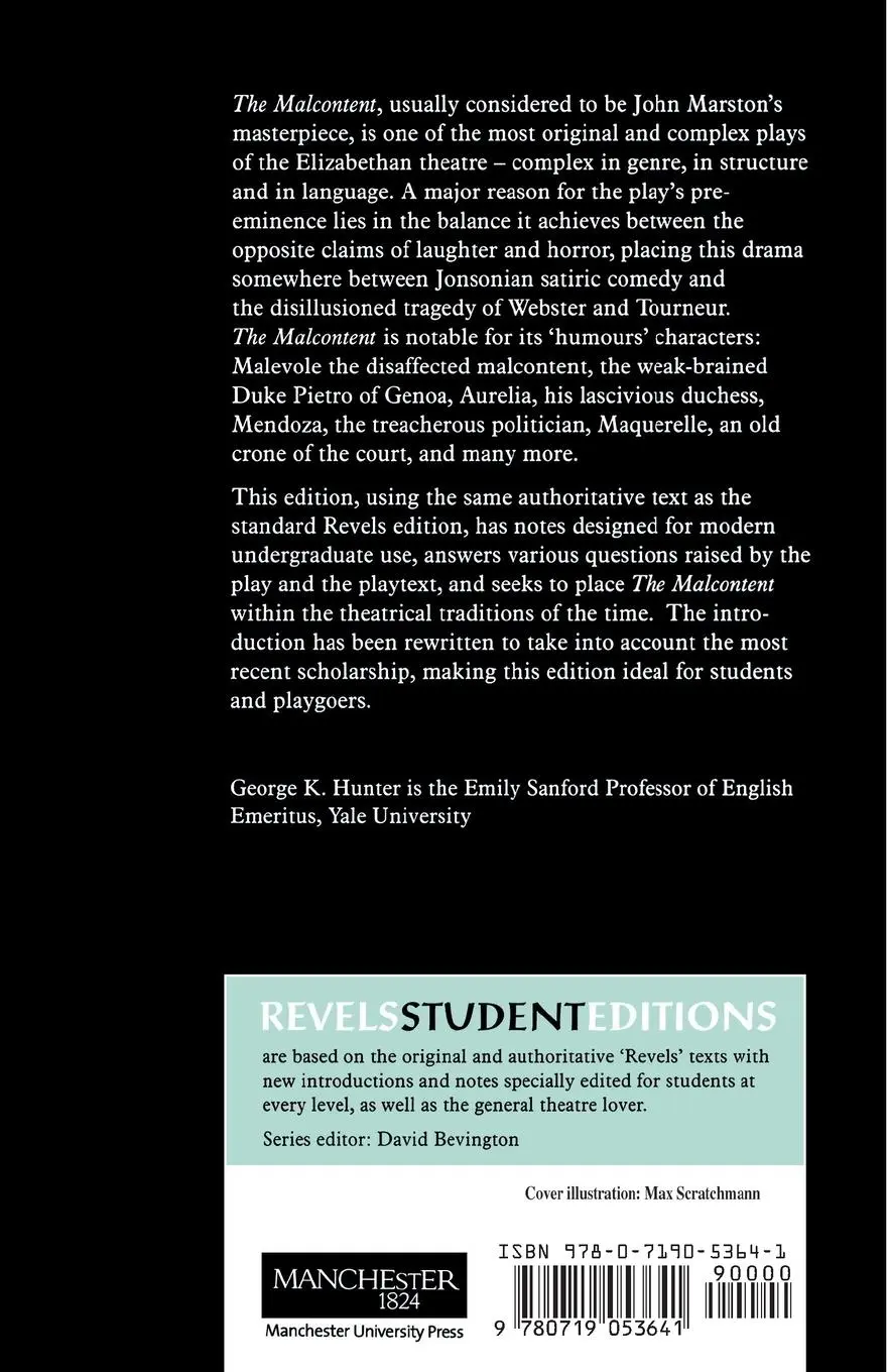 Rückseite: 9780719053641 | The Malcontent | by John Marston (Revels Student Edition) | Hunter