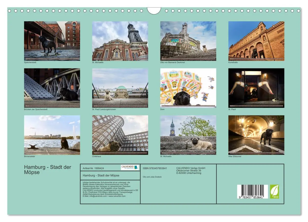 Bild: 9783457853641 | Hamburg - Stadt der Möpse (Wandkalender 2026 DIN A3 quer), CALVENDO...