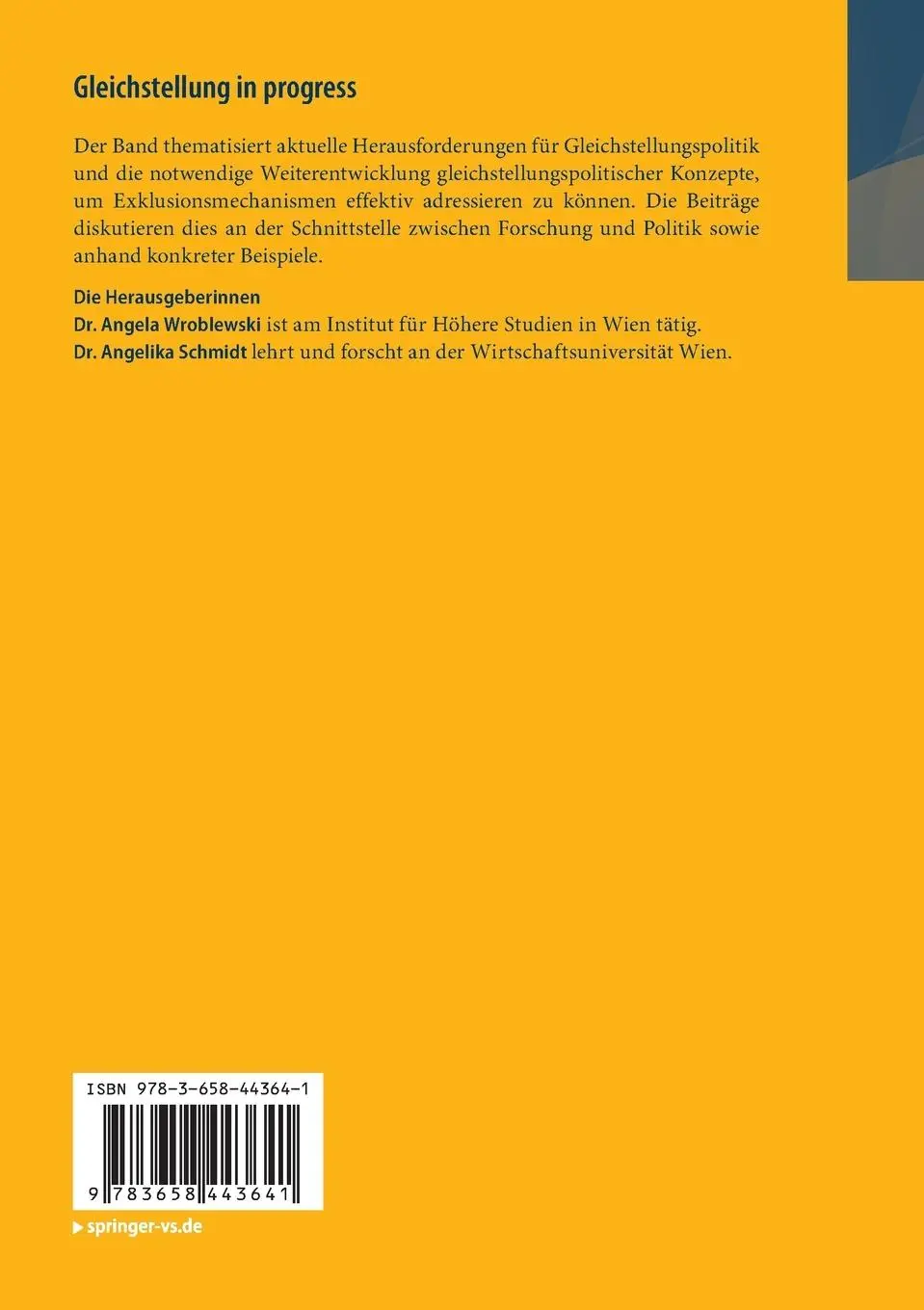 Rückseite: 9783658443641 | Gleichstellung in progress | Angelika Schmidt (u. a.) | Taschenbuch