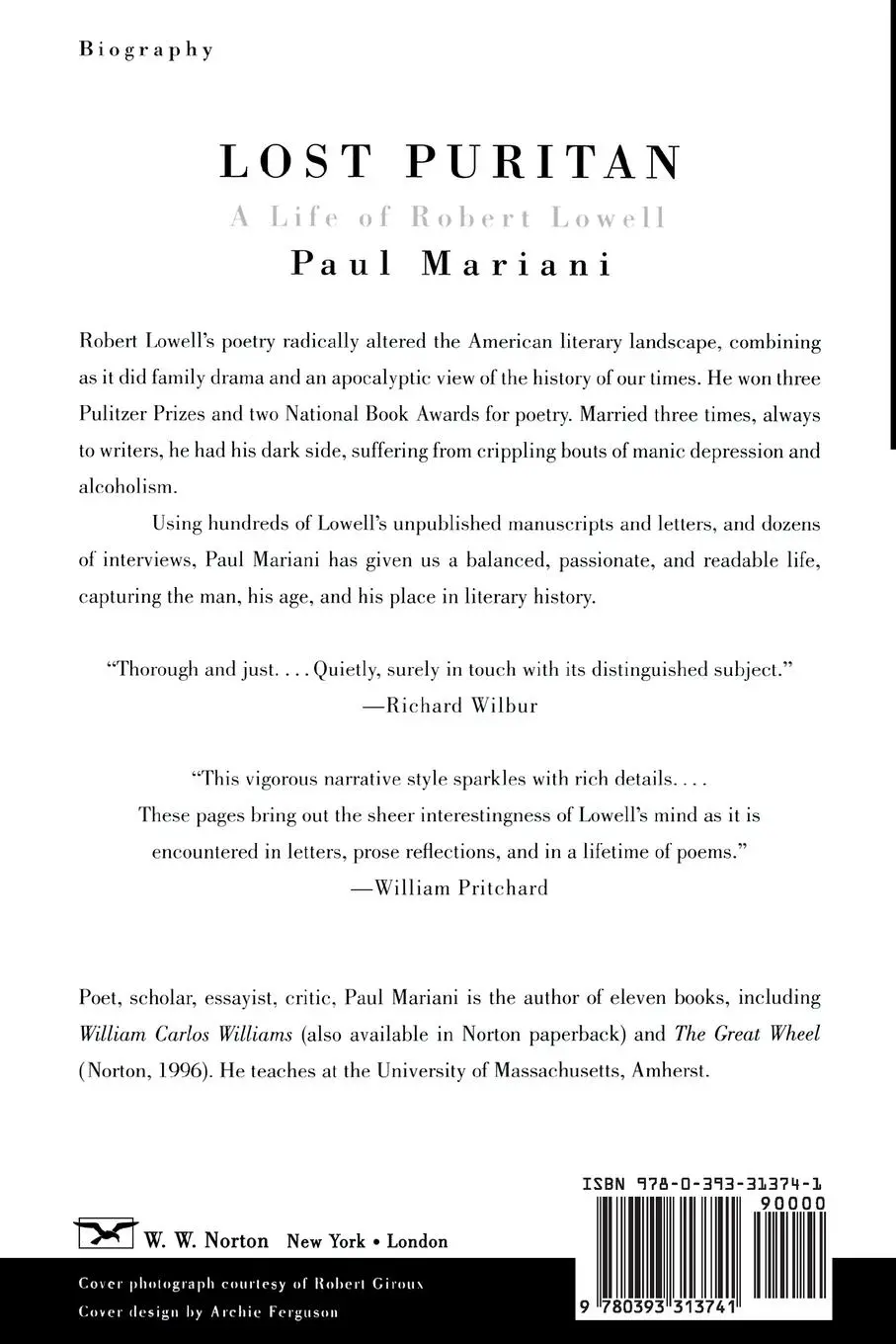 Rückseite: 9780393313741 | Lost Puritan | A Life of Robert Lowell | Paul Mariani | Taschenbuch