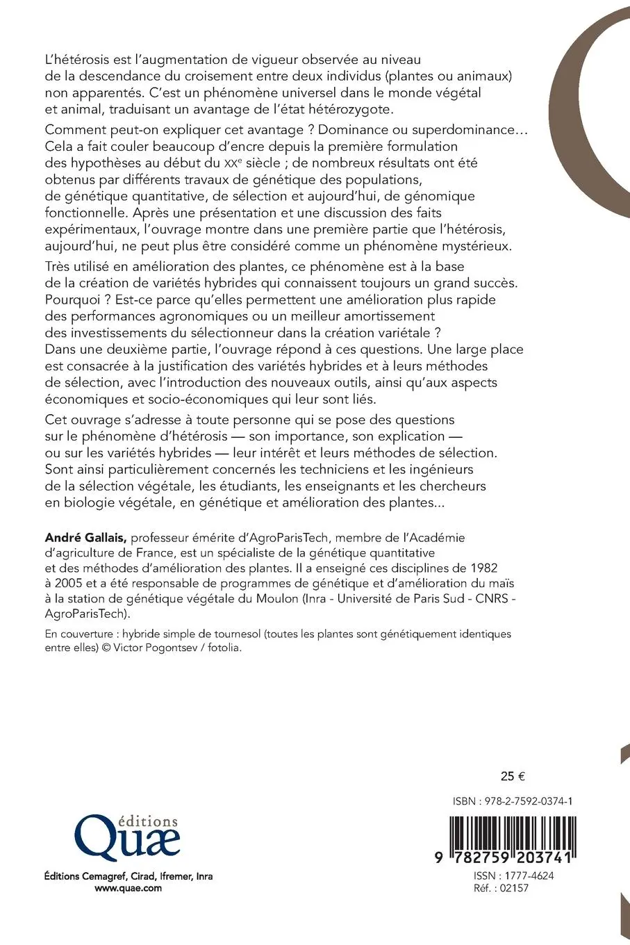 Rückseite: 9782759203741 | Hétérosis et variétés hybrides | André Gallais | Taschenbuch | 2009