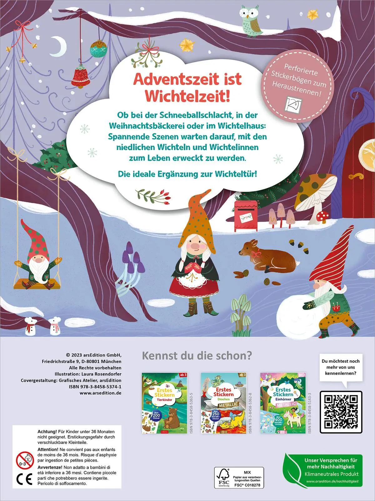 Rückseite: 9783845853741 | Erstes Stickern - Wichtelwelt | Über 250 Sticker | Laura Rosendorfer