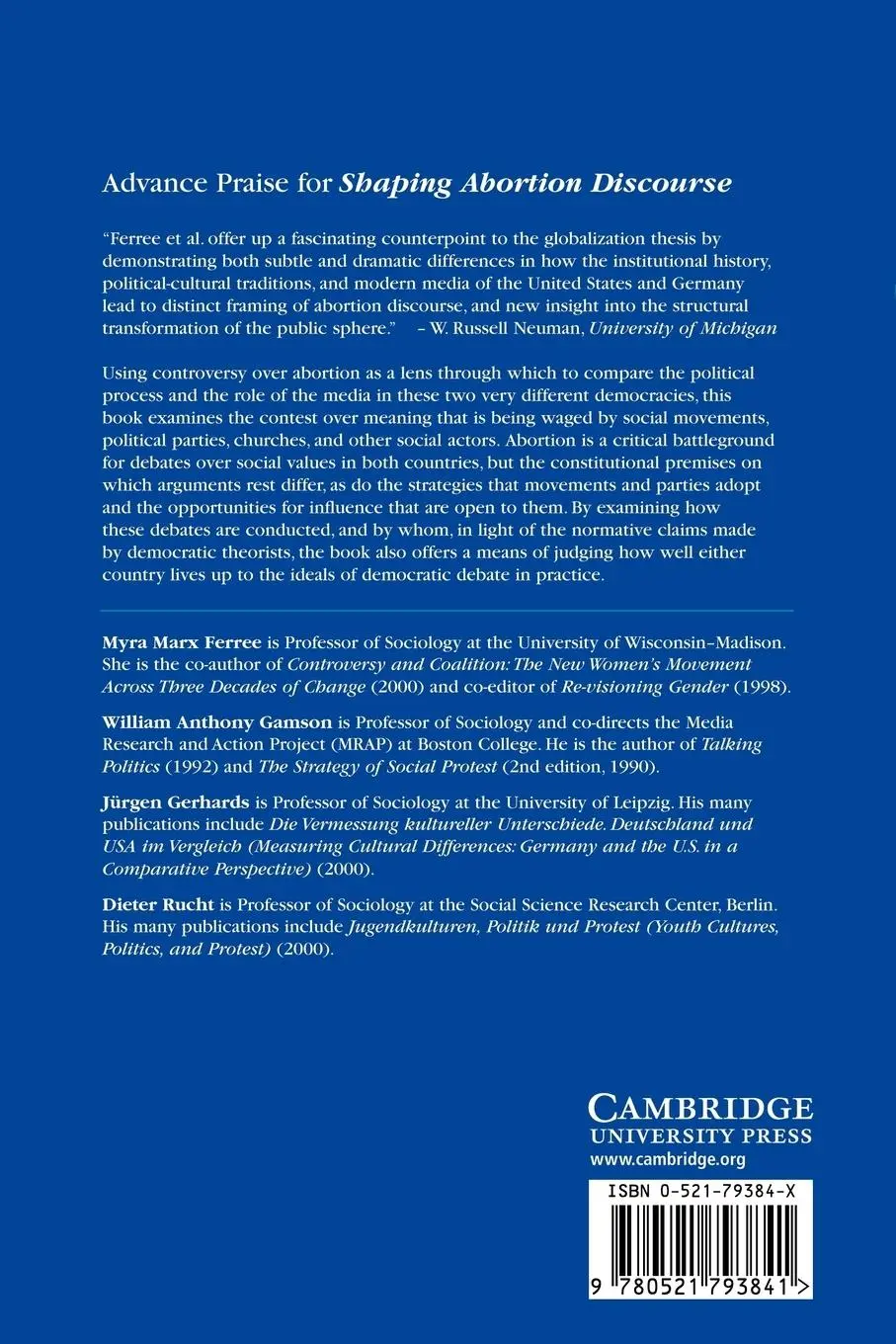 Rückseite: 9780521793841 | Shaping Abortion Discourse | Myra Marx Ferree (u. a.) | Taschenbuch