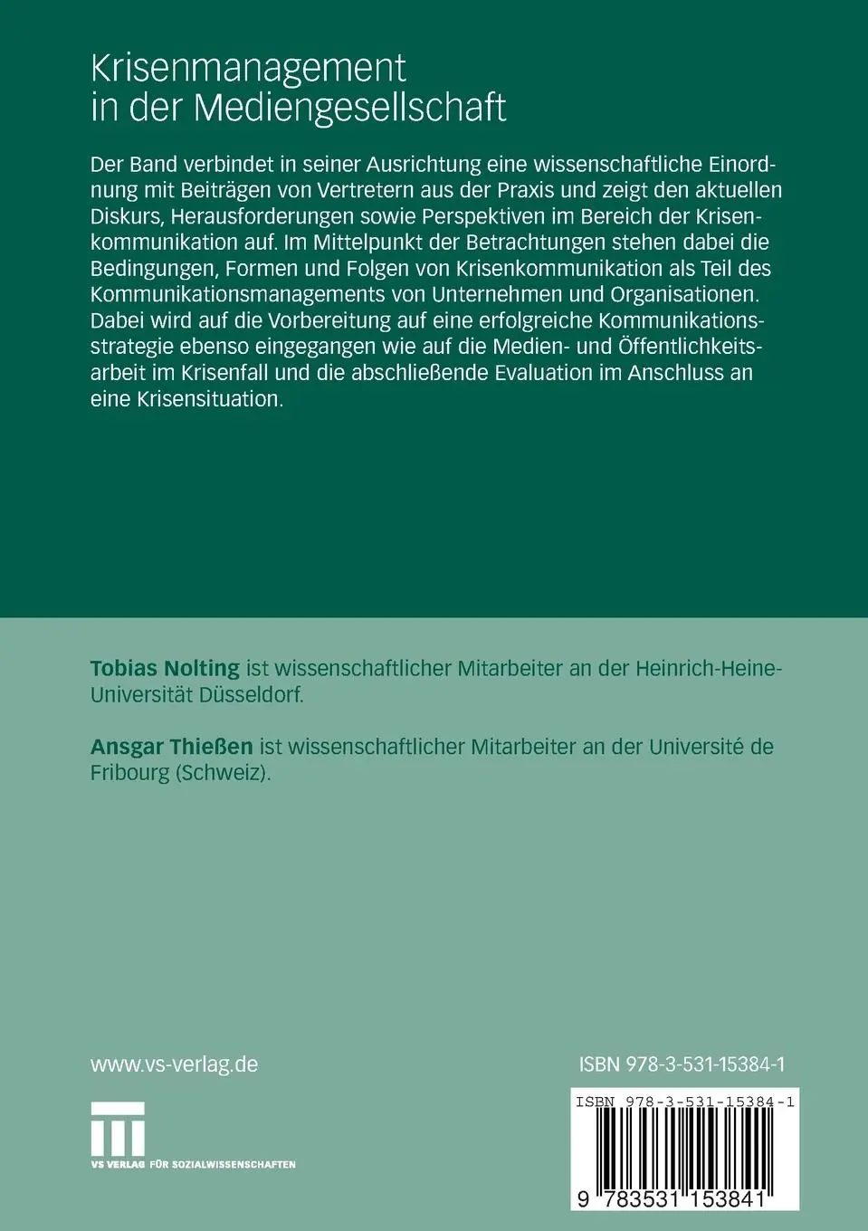 Rückseite: 9783531153841 | Krisenmanagement in der Mediengesellschaft | Ansgar Thießen (u. a.)