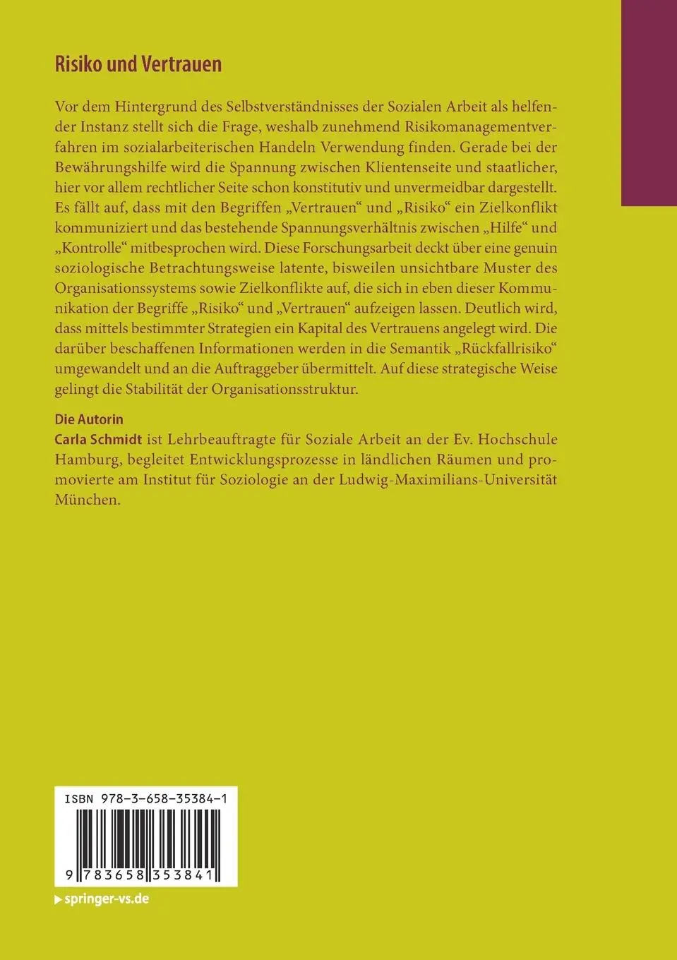 Rückseite: 9783658353841 | Risiko und Vertrauen | Carla Schmidt | Taschenbuch | xi | Deutsch