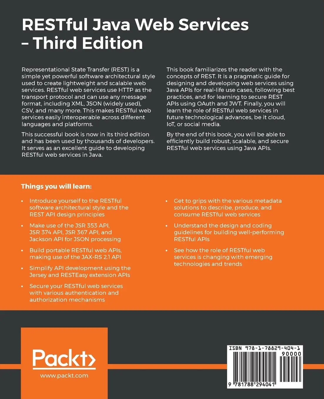 Rückseite: 9781788294041 | RESTful Java Web Services - Third Edition | Balachandar | Taschenbuch