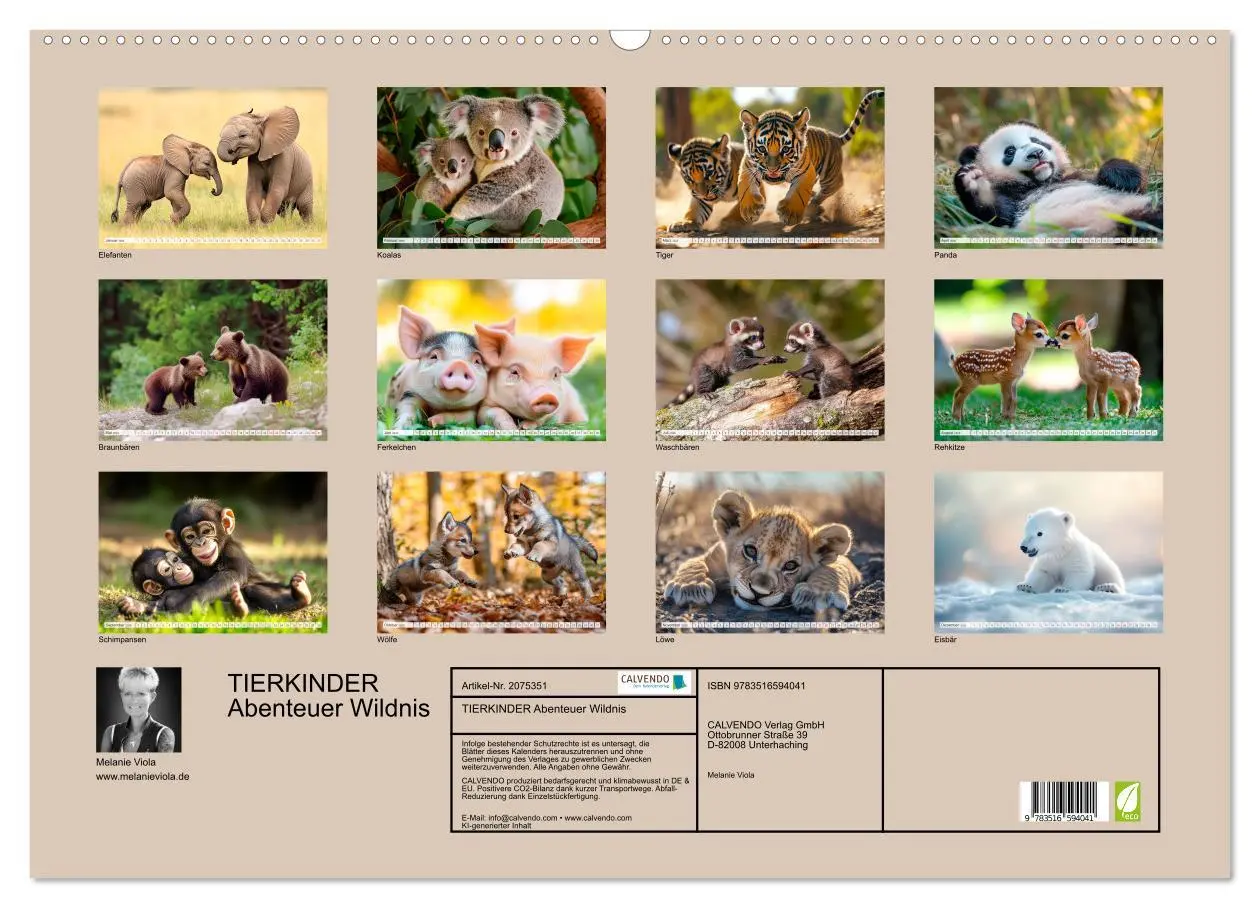 Bild: 9783516594041 | TIERKINDER Abenteuer Wildnis (Wandkalender 2026 DIN A2 quer),...