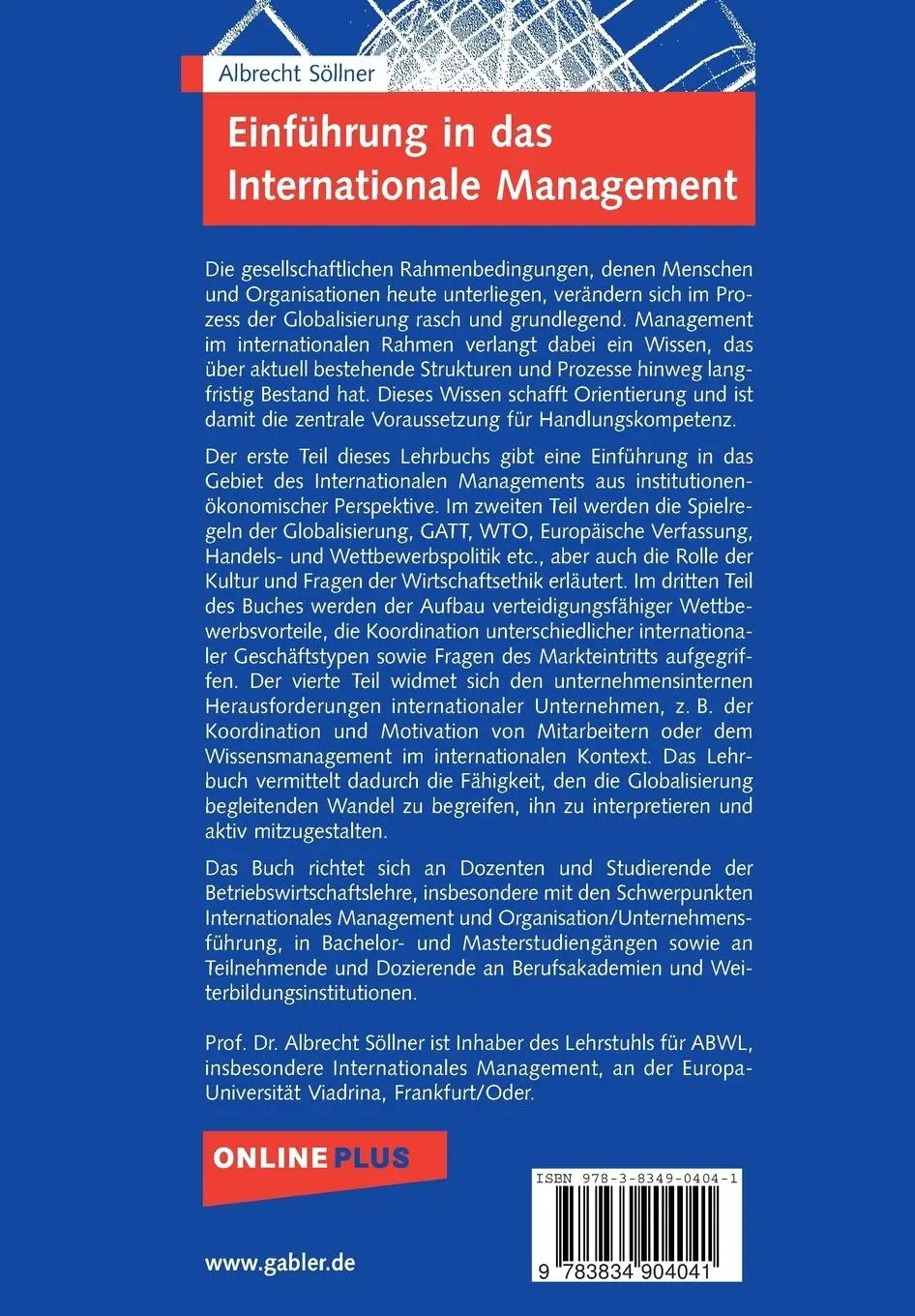 Rückseite: 9783834904041 | Einführung in das Internationale Management | Albrecht Söllner | Buch