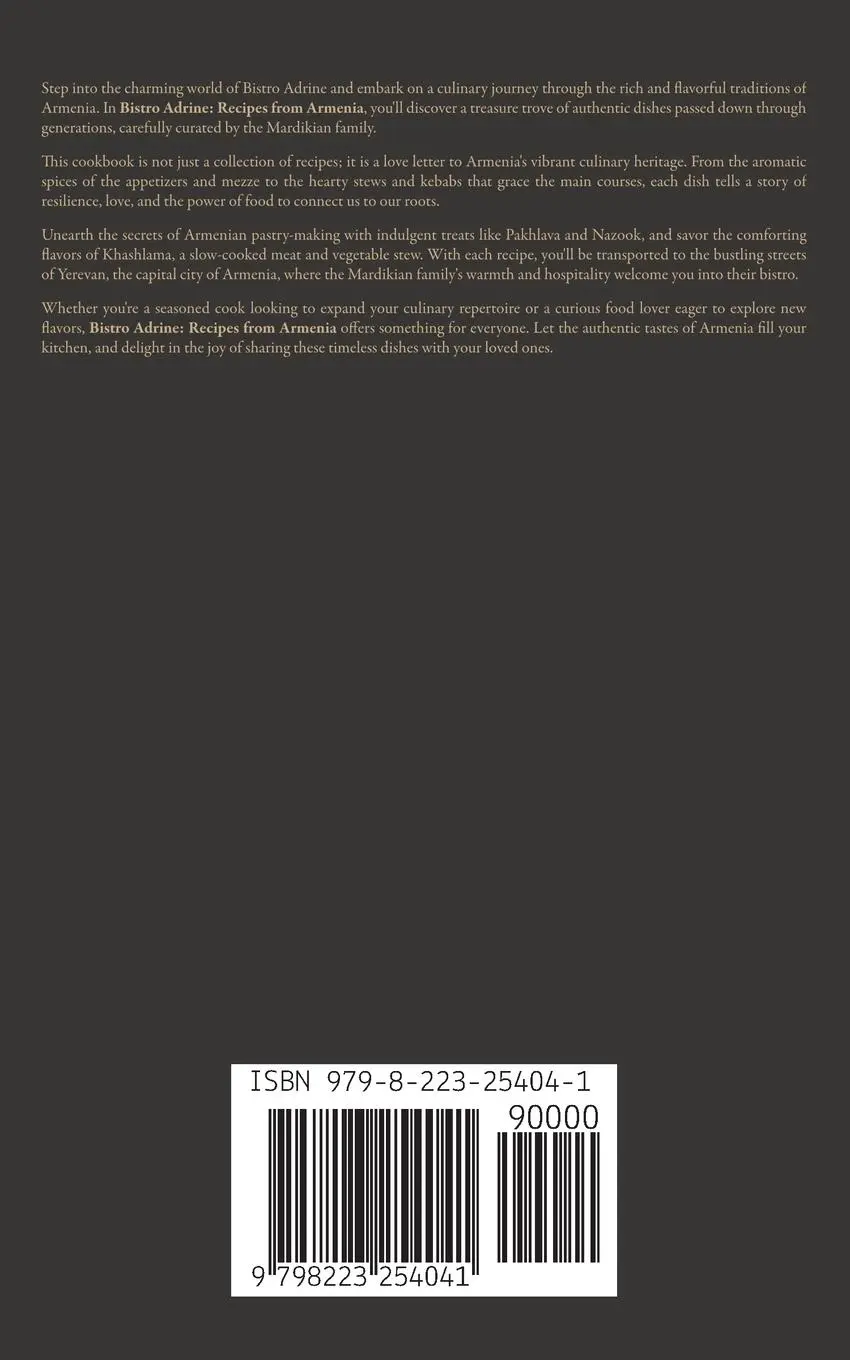 Rückseite: 9798223254041 | Bistro Adrine | Recipes from Armenia | Coledown Kitchen | Taschenbuch