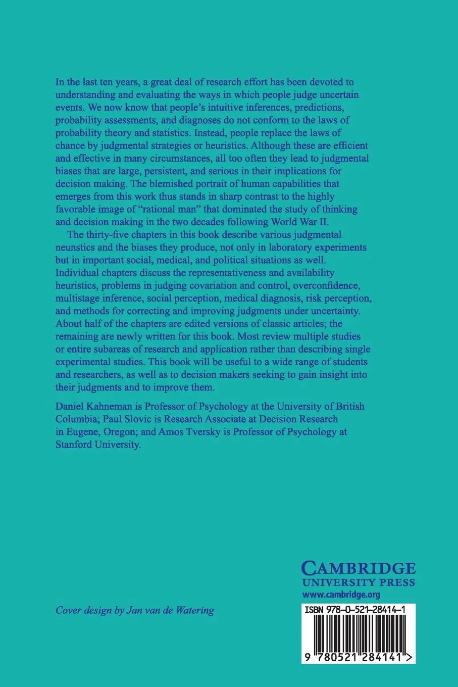 Rückseite: 9780521284141 | Judgment under Uncertainty | Daniel Kahneman (u. a.) | Taschenbuch