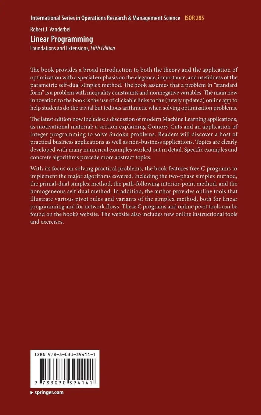 Rückseite: 9783030394141 | Linear Programming | Foundations and Extensions | Robert J. Vanderbei
