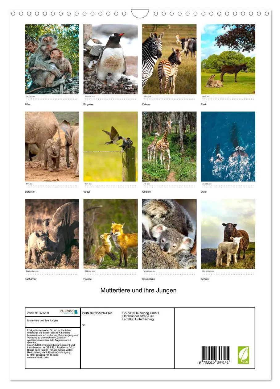Bild: 9783516344141 | Muttertiere und ihre Jungen (Wandkalender 2026 DIN A3 hoch),...