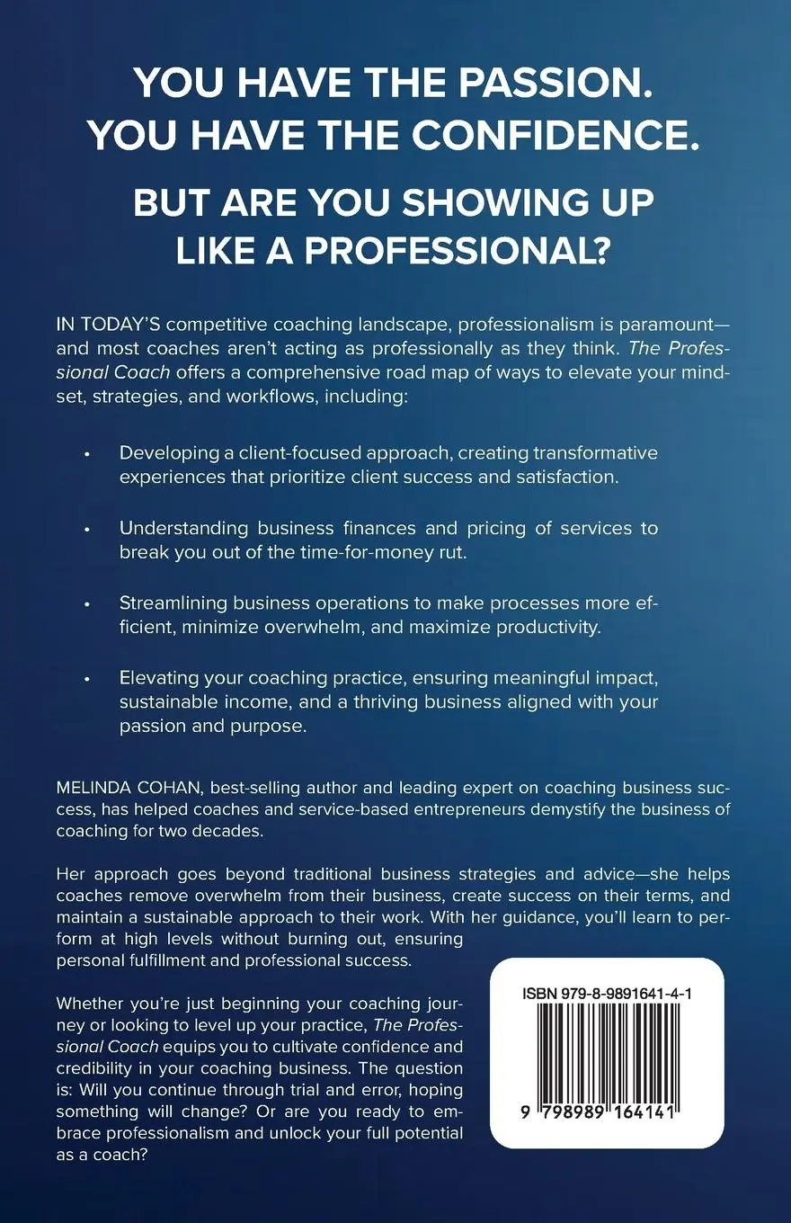 Rückseite: 9798989164141 | The Professional Coach | Melinda Cohan | Taschenbuch | Englisch | 2024