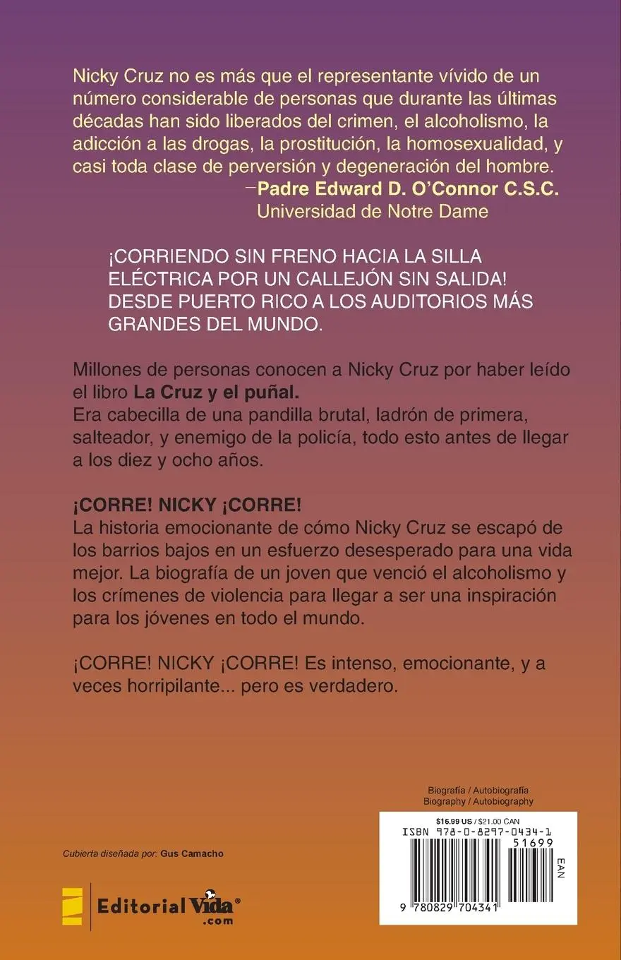 Rückseite: 9780829704341 | ¡Corre Nicky!, ¡Corre! | Nicky Cruz | Taschenbuch | Spanisch | Vida