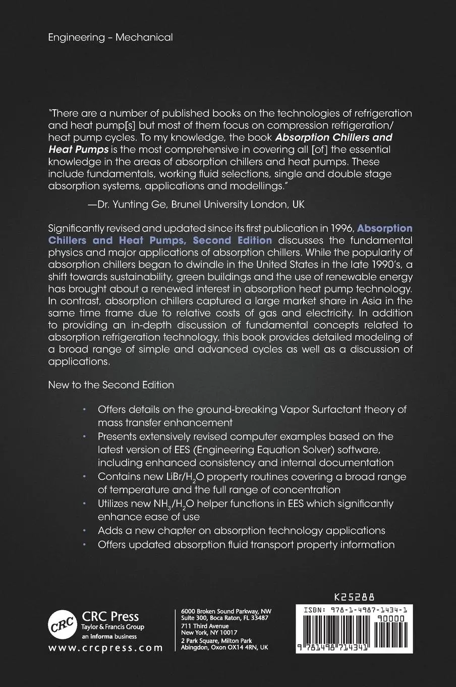 Rückseite: 9781498714341 | Absorption Chillers and Heat Pumps | Keith E. Herold (u. a.) | Buch