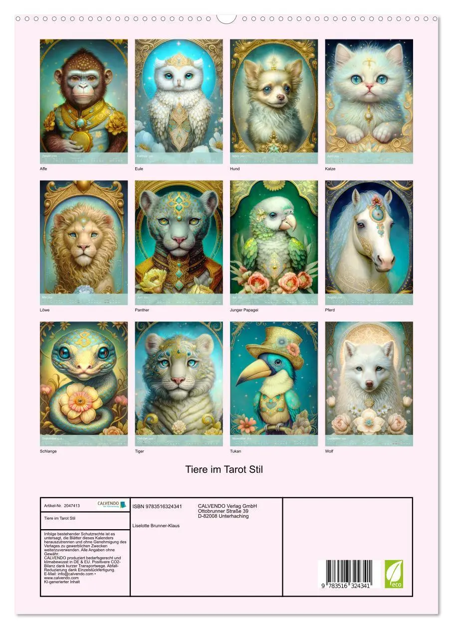 Bild: 9783516324341 | Tiere im Tarot Stil (hochwertiger Premium Wandkalender 2026 DIN A2...