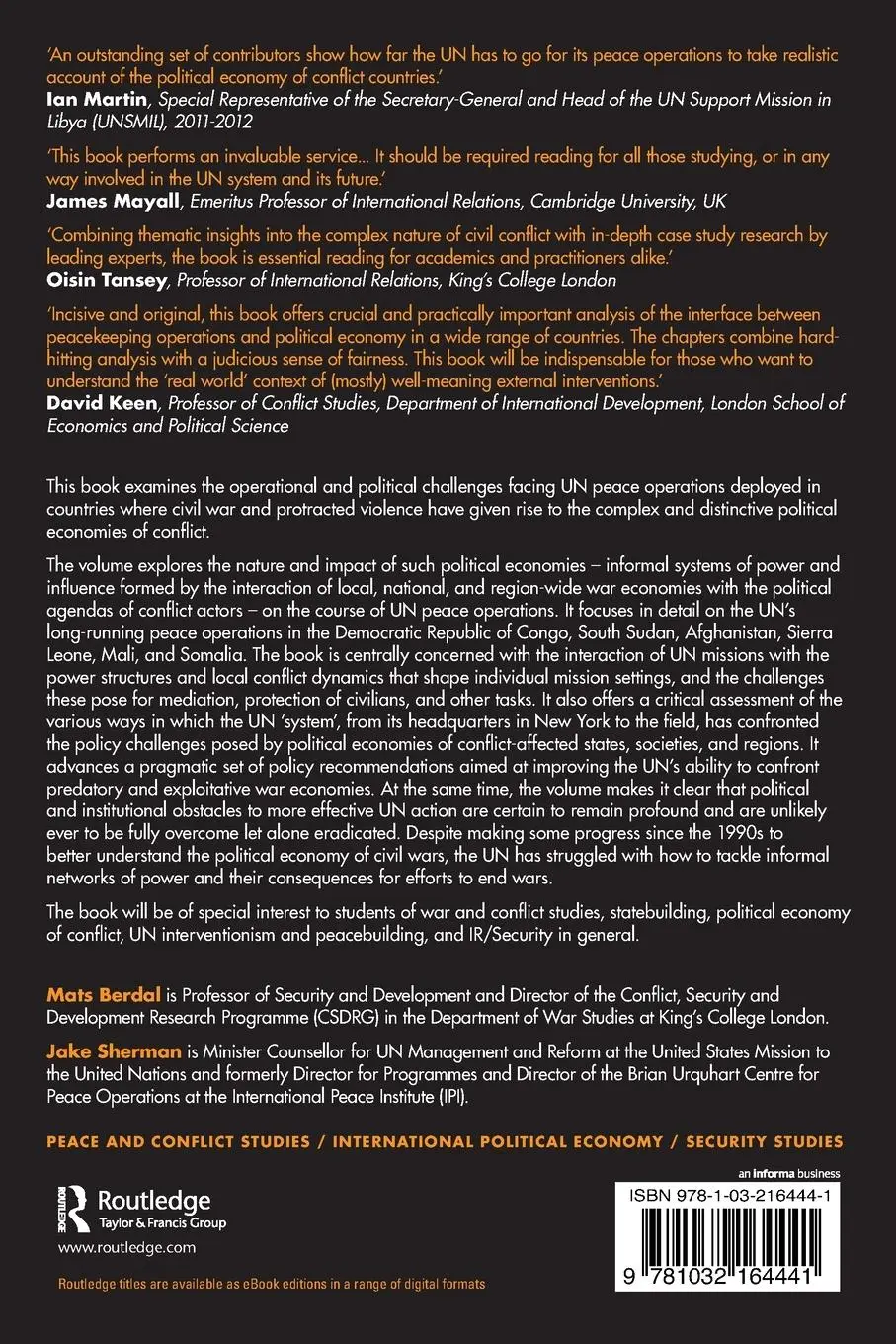 Rückseite: 9781032164441 | The Political Economy of Civil War and UN Peace Operations | Buch