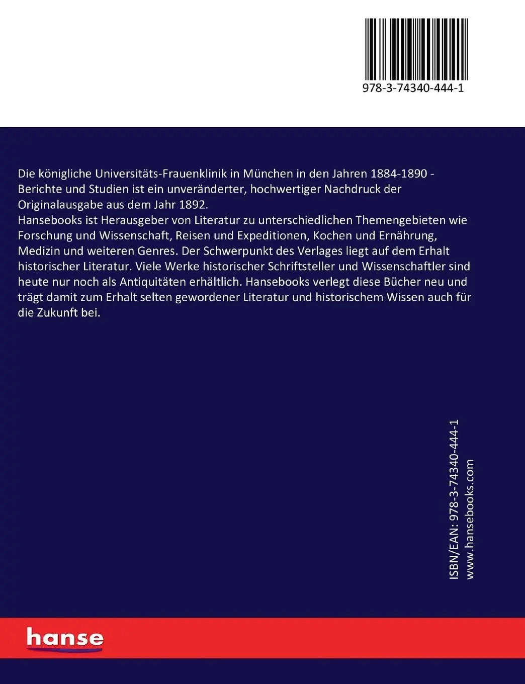 Rückseite: 9783743404441 | Die königliche Universitäts-Frauenklinik in München in den Jahren...