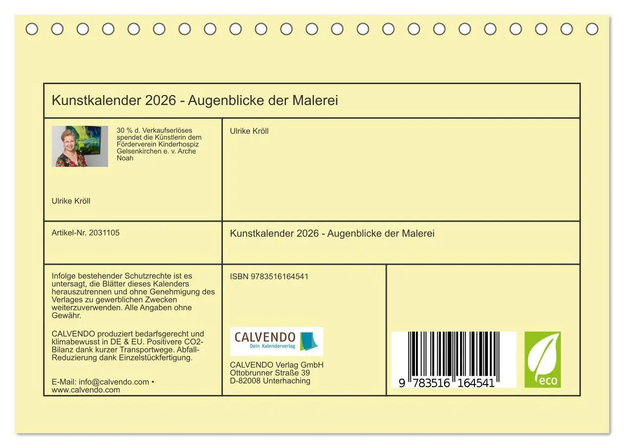 Bild: 9783516164541 | Kunstkalender 2026 - Augenblicke der Malerei (Tischkalender 2026...