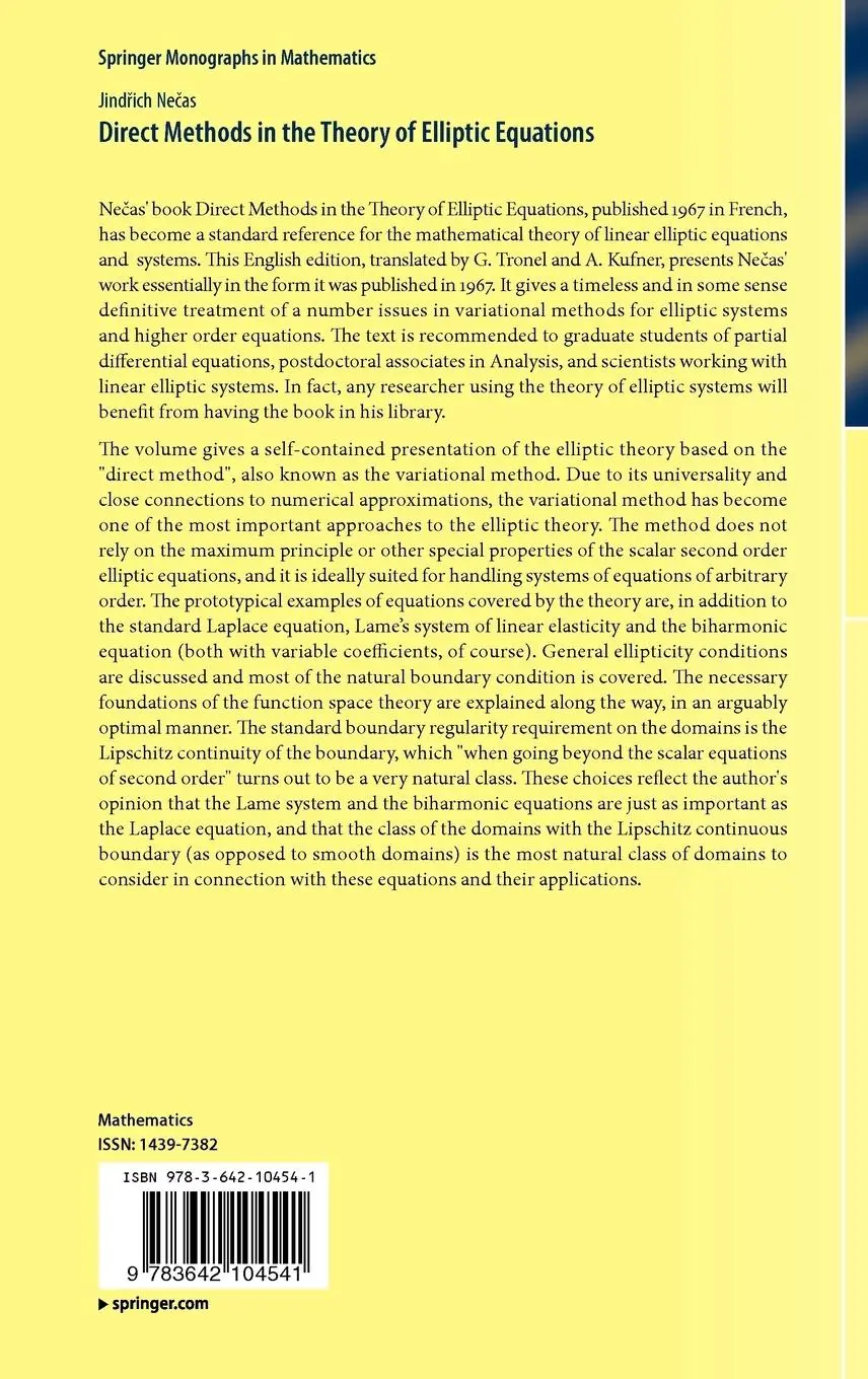 Rückseite: 9783642104541 | Direct Methods in the Theory of Elliptic Equations | Jindrich Necas