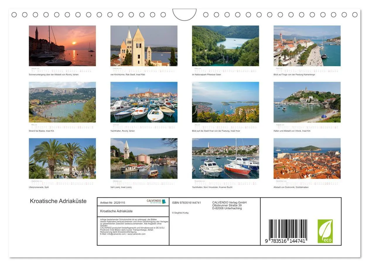 Bild: 9783516144741 | Kroatische Adriaküste (Wandkalender 2026 DIN A4 quer), CALVENDO...