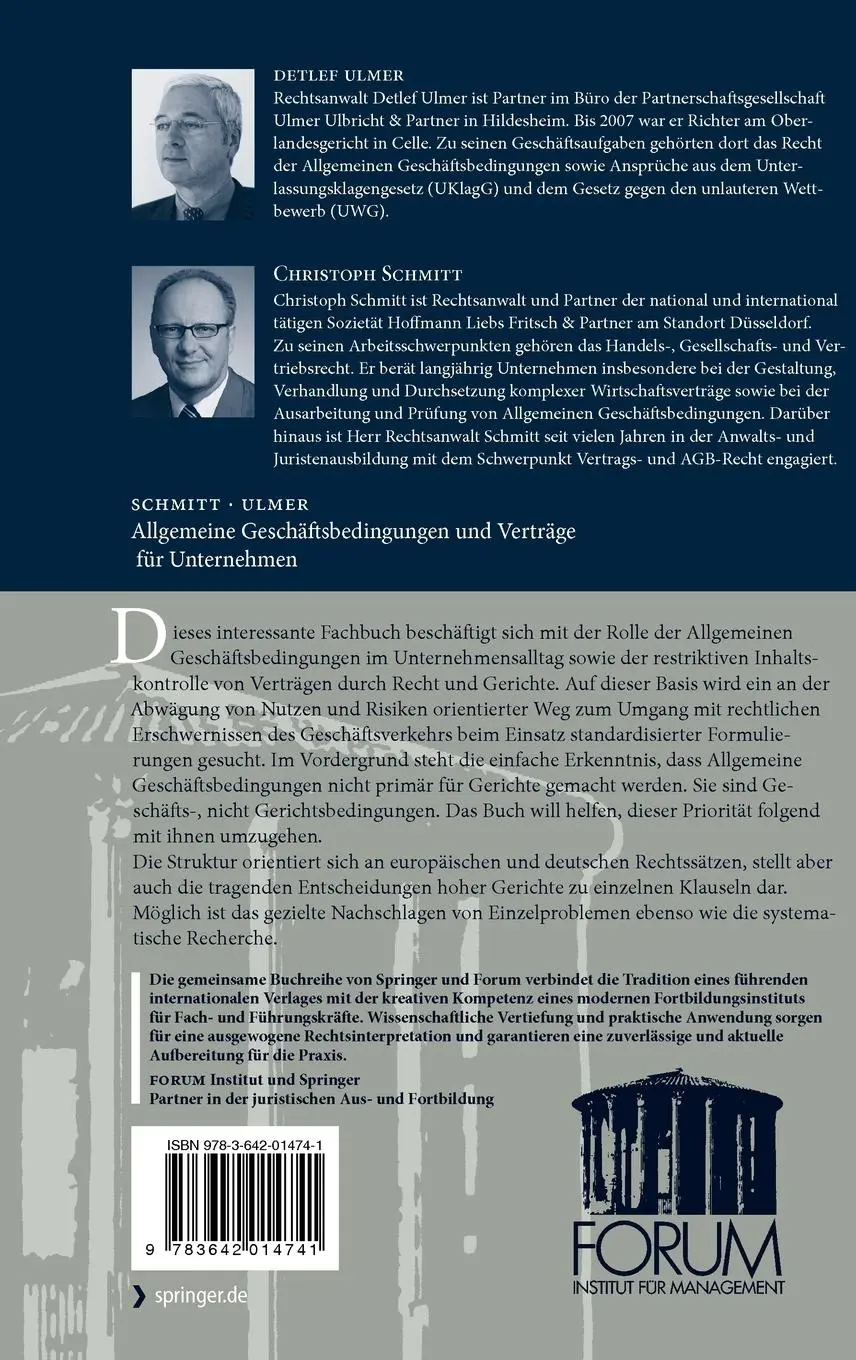 Rückseite: 9783642014741 | Allgemeine Geschäftsbedingungen und Verträge für Unternehmen | Buch