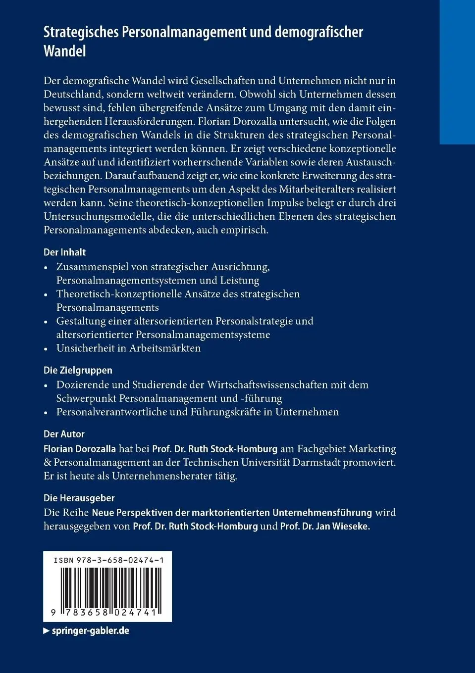 Rückseite: 9783658024741 | Strategisches Personalmanagement und demografischer Wandel | Dorozalla
